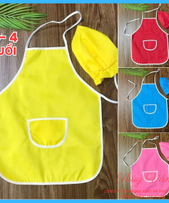 tạp dề vải 2 lớp kèm mũ cho bé